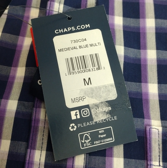 NWT Chaps Men's Medieval Blue Multi Windowpane Stretch Button Down Shirt Size M - Picture 11 of 15